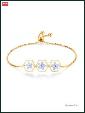 Forget-Me-Not Pressed Flower Bracelet | 316L Stainless Steel | Adjustable 7-9